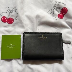 NEW kate spade black leather bi-fold wallet with sparkle edges